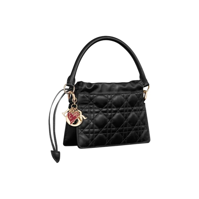 DIOR Lady Dior Wicker Pattern Leather Shoulder Bag Crossbody Bag Handbag Mini Women's Black-1