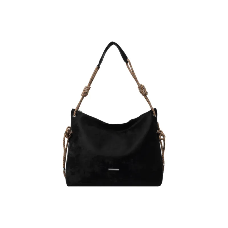 UNITE STAR Velour With PU Shoulder Bag Regular Women's Black/Pink/Silver/Ecru-0