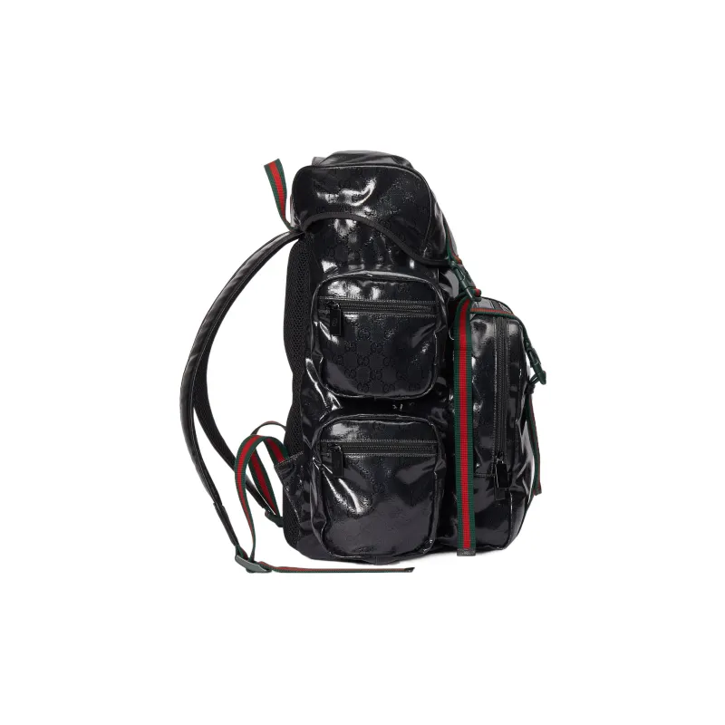 GUCCI Crystal Canvas With Leather Trim Backpack Men's Black-3