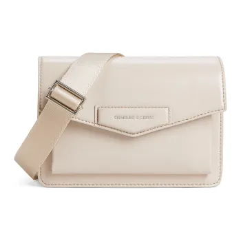 CHARLES&KEITH Polyurethane Synthetic Leather Crossbody Bag Small Size Women's Noir Black/Oat/Gray Blue
