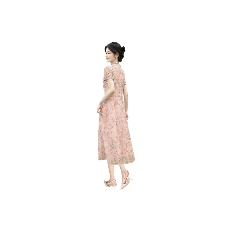 Cypress House Cheongsam Women's Pink Base Yellow Flower-1