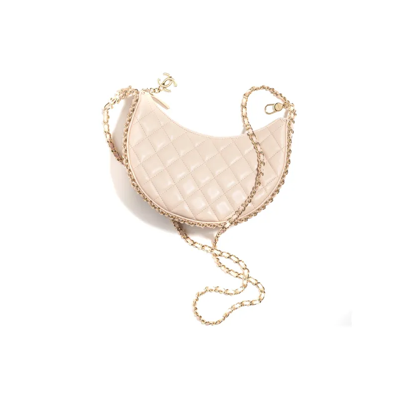 CHANEL Lambskin Hobo Bag, Crossbody Bag, Shoulder Bag Trumpets Women's Beige-2