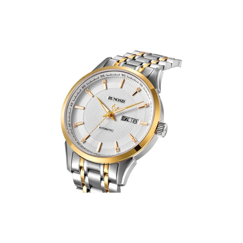 RUNOSD Automatic Mechanical Movement Stainless Steel Watchband Watch Men's Watches White Dial-1