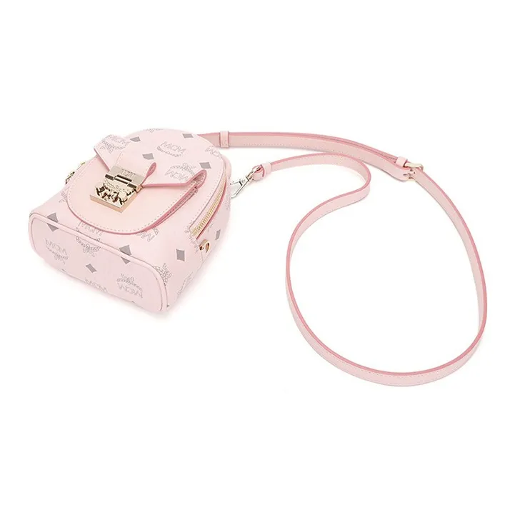 MCM Patricia Visetos Leather Handbag, Crossbody Bag Mini Women's Pink-4