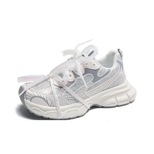 ZHULE Low Top Silver Laser Platform Height Increasing Chunky Sneakers Women's Beige