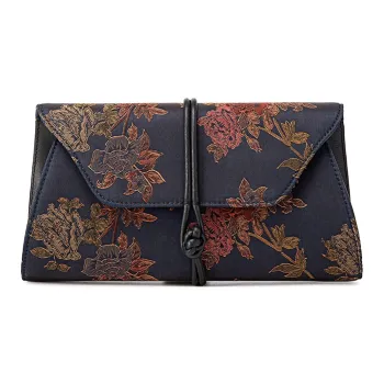 Liang Jin Ji Cloud Silk+Cow Split Leather Clutch Small Size Women's Silver-Song Brocade