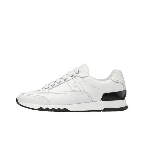 HERMES Trail Low Top Casual Shoes Women's White Black Heel Tab