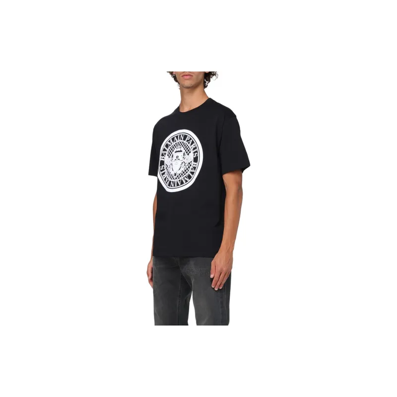 BALMAIN Logo Flocked Crewneck T-Shirt-3