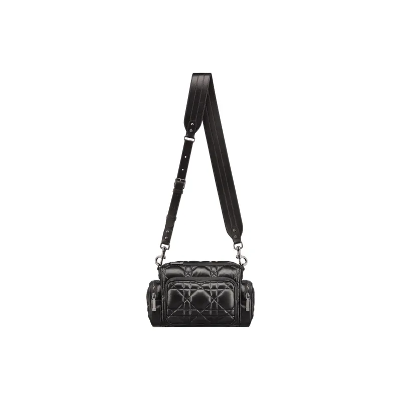 DIOR Cowhide Leather Camera Bag Handbag Clutch Crossbody Bag Women's Black-4
