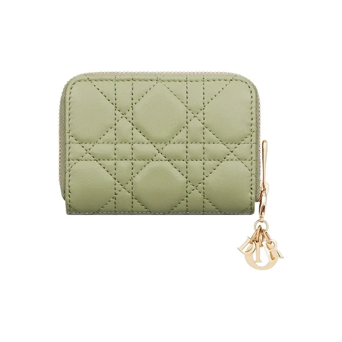 DIOR Lady Dior Lambskin Wallet Small Size Women's Green-2
