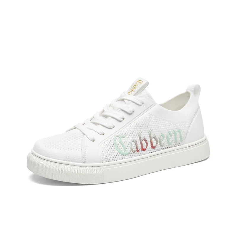 Cabbeen Canvas Flyknit Preppy Glow In The Dark Lightweight And Breathable Low Top Skateboard Shoes Men's White Sneakers-2