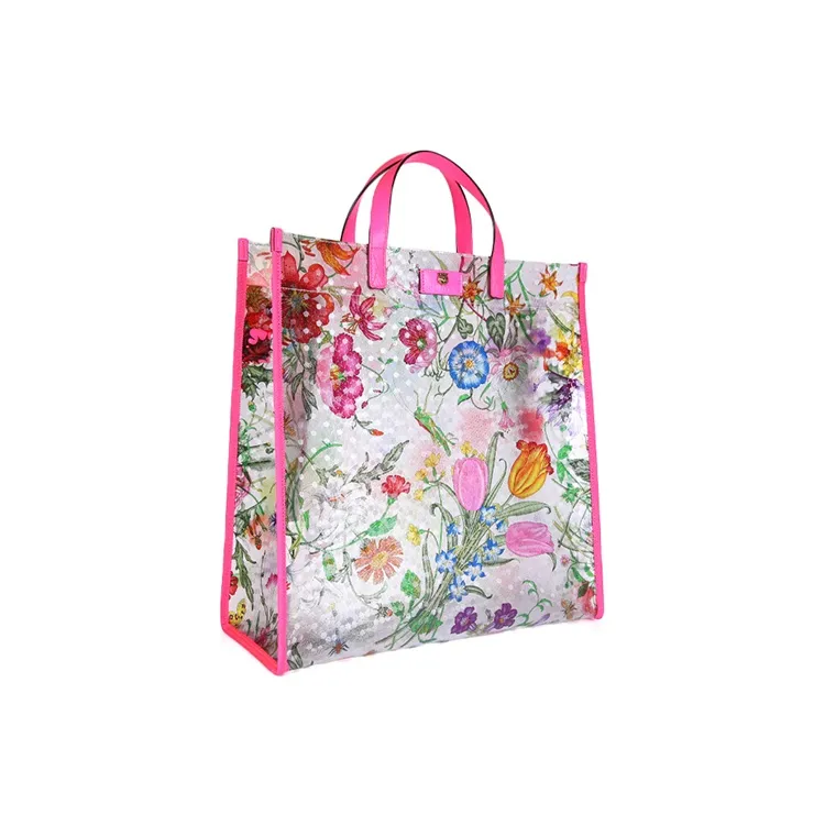GUCCI PVC Material Patchwork Leather Totes Handbags Large Size Women's Rose Red-2