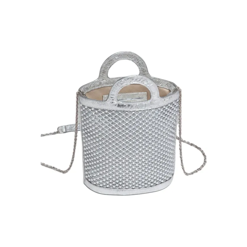 MARNI TROPICALIA Knitted Polyester Bucket Bag Crossbody Handbag Shoulder Bag Women's Silver-2