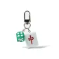 Silver-Tone Buckle Red-Center Green Dice Keychain