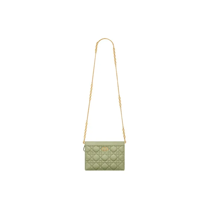 DIOR Caro Soft Calfskin One Shoulder Crossbody Clutches Women's Green-1