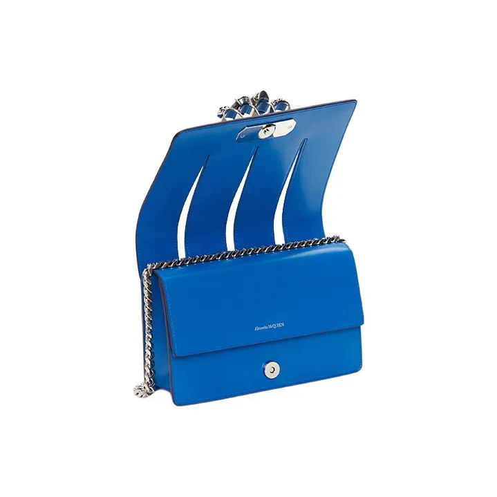 Alexander McQueen Cow Leather Patchwork With Sheepskin Crossbody Bag Shoulder Bag Women's Blue-4