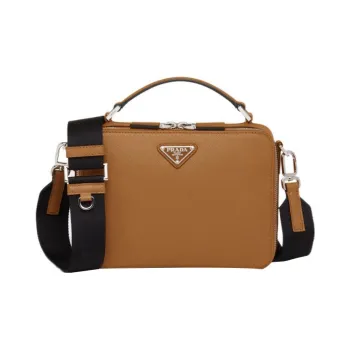 PRADA BriqueSaffiano Leather Handbag Shoulder Bag Crossbody Bag Men's Cinnamon