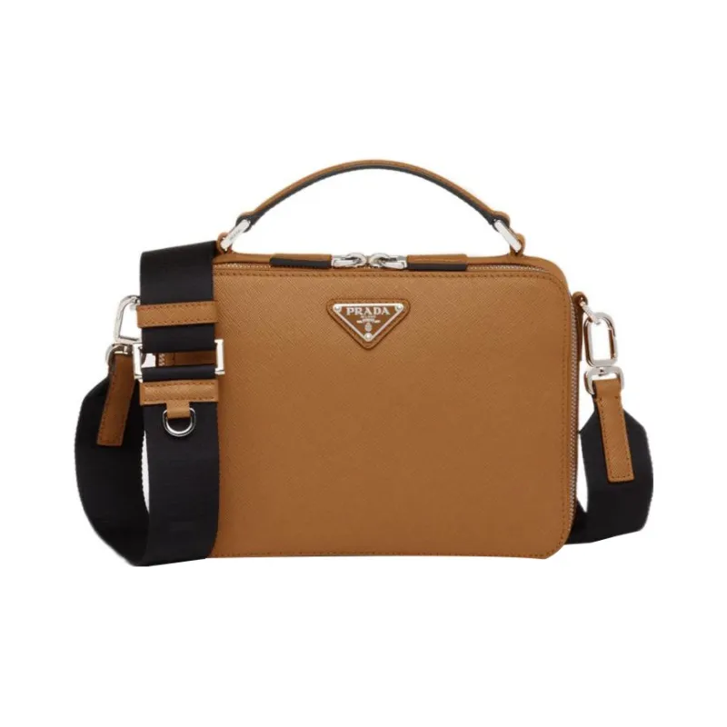 PRADA BriqueSaffiano Leather Handbag Shoulder Bag Crossbody Bag Men's Cinnamon-0