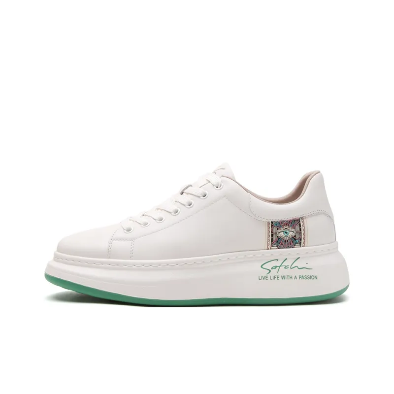 Satchi Slip Resistant Cushioning Wear Resistant Height Increasing Low Top Skateboard Shoes Men's White-0