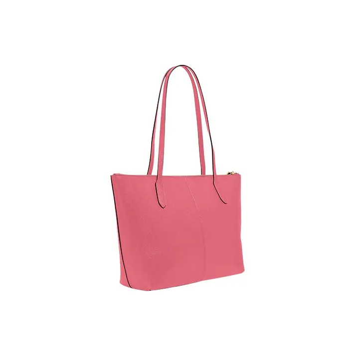 COACH Zip Top Tote Cross Grain Leather Tote Bag, Shopping Bag, Handbag, Shoulder Bag Women's Watermelon Red-1