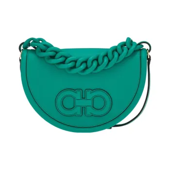 FERRAGAMO AURA Calfskin Crescent Bag, Shoulder Bag, Crossbody Bag, Handbag Women's Green