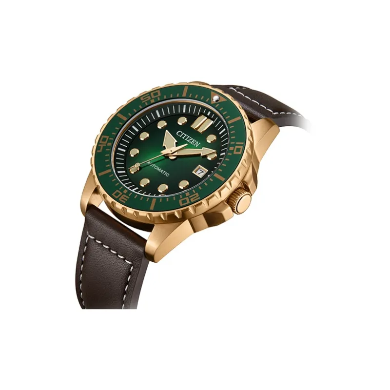 CITIZEN 3 Mechanical Movement Cow Leather Strap Watch Unisex Green Dial-1