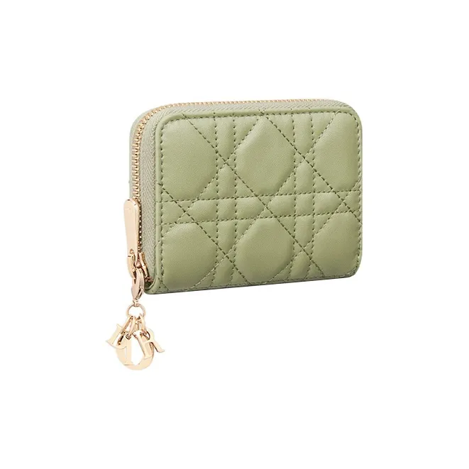 DIOR Lady Dior Lambskin Wallet Small Size Women's Green-1
