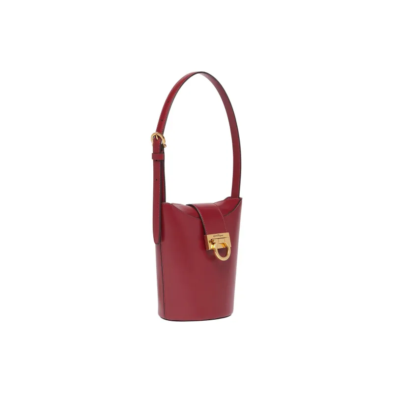 FERRAGAMO Trifolio Cow Leather French Fries Bag Bucket Bag Handbag Shoulder Bag Women's Red-1