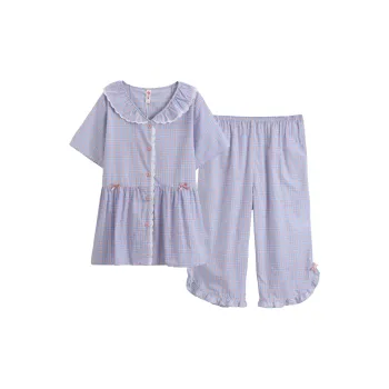 FENTENG Pajama Set Women's Purple Plaid