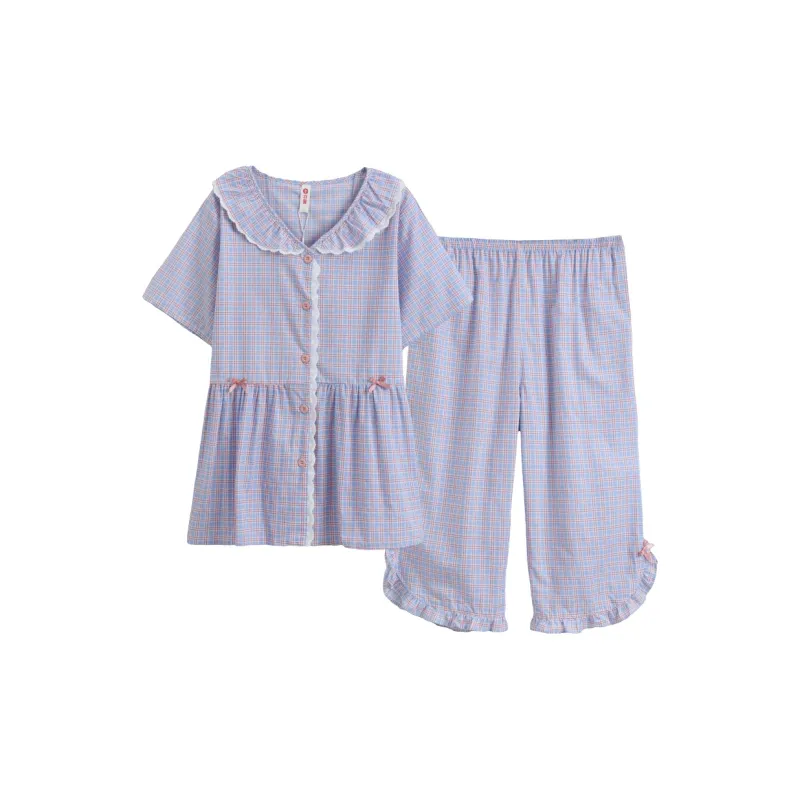 FENTENG Pajama Set Women's Purple Plaid-0