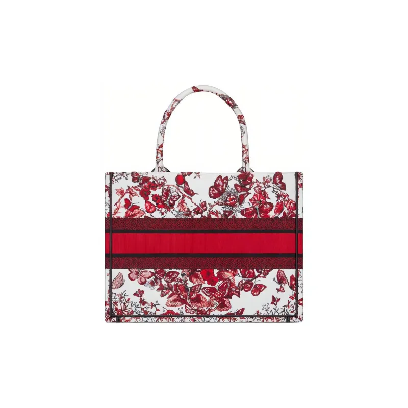 DIOR BookTote Embroidery Totes Shopping Bags Handbags Medium Size Women's Red-3