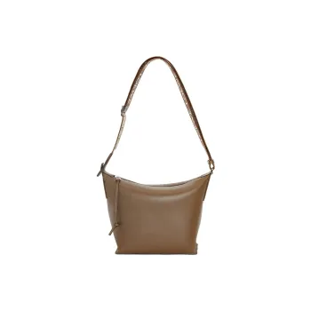 LOEWE Cubi Soft Smooth Cow Leather With Jacquard Fabric Shoulder Bag Crossbody Bag Small Size Men's Winter Brown