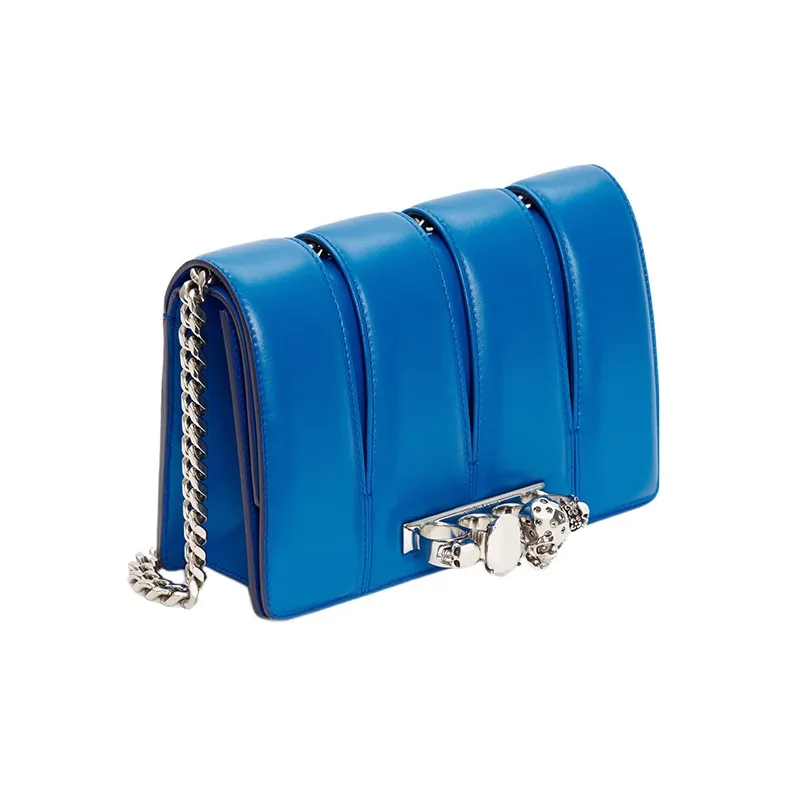 Alexander McQueen Cow Leather Patchwork With Sheepskin Crossbody Bag Shoulder Bag Women's Blue-2