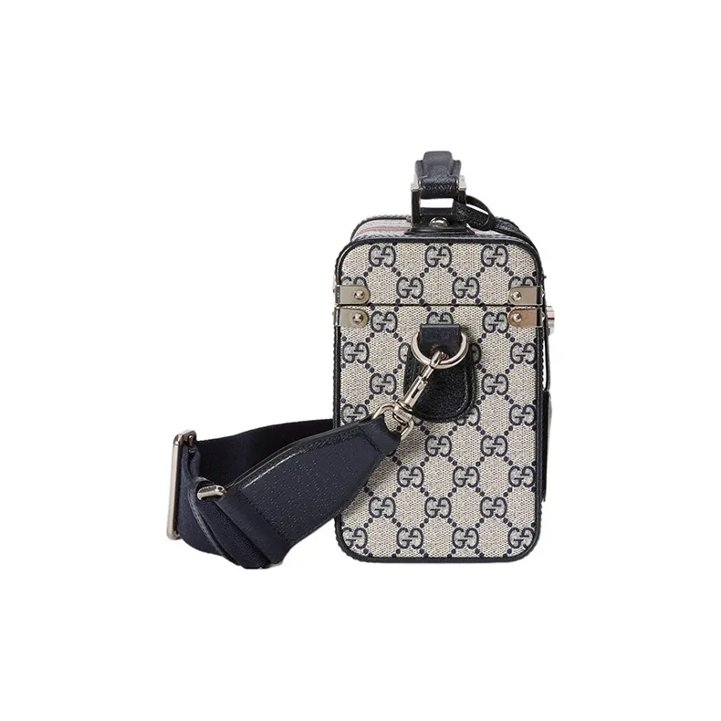 GUCCI Canvas With Leather Portable One Shoulder Crossbody Makeup Bag Women's Beige/Blue-2