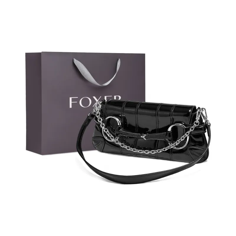 FOXER Cow Leather With Synthetic Leather Shoulder Bag Women's Silver-12