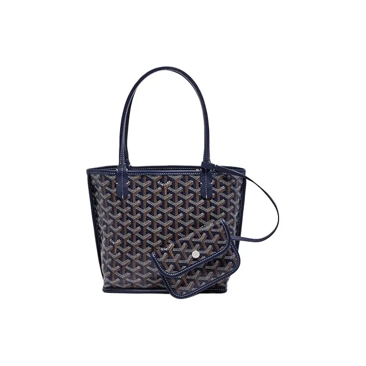 GOYARD Anjou Canvas With Calfskin Combo Bag Tote One Shoulder Handbag Mini Women's Dark Blue/Gray Small Heart-1