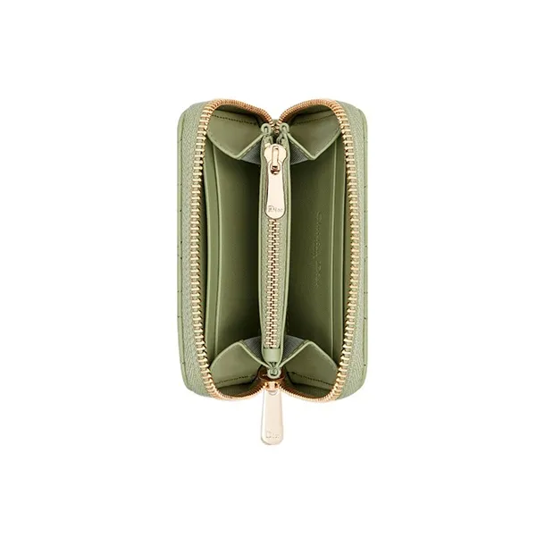 DIOR Lady Dior Lambskin Wallet Small Size Women's Green-3