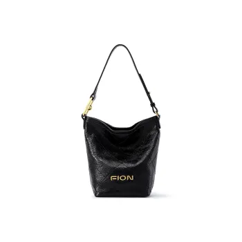 FION Soft Genuine Leather Bucket Bags Crossbody Bag Shoulder Bag Medium Size Women's Black