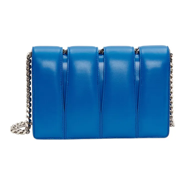 Alexander McQueen Cow Leather Patchwork With Sheepskin Crossbody Bag Shoulder Bag Women's Blue-3