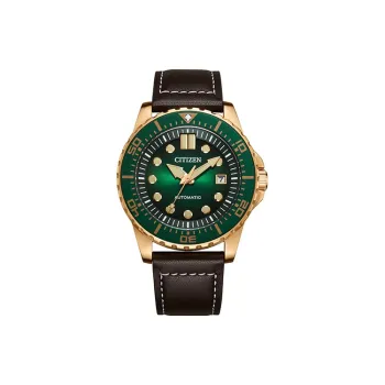 CITIZEN 3 Mechanical Movement Cow Leather Strap Watch Unisex Green Dial