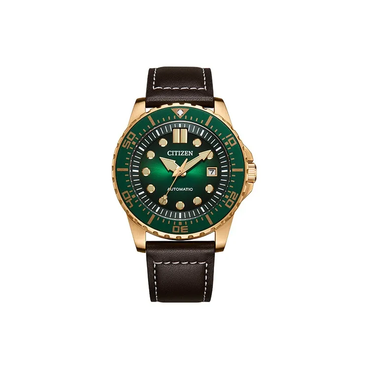 CITIZEN 3 Mechanical Movement Cow Leather Strap Watch Unisex Green Dial-0