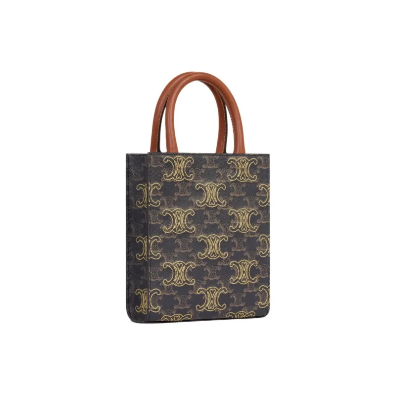 CELINE Triomphe Leather Sheet Music Bag Handbag Mini Women's Tawny-5