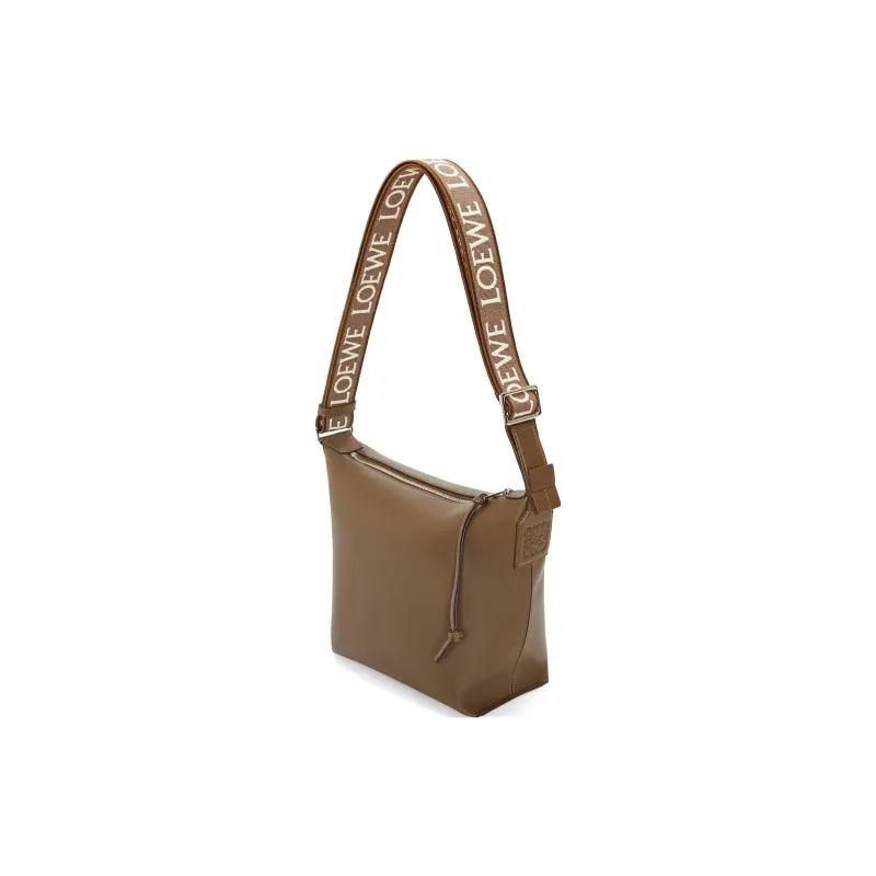 LOEWE Cubi Soft Smooth Cow Leather With Jacquard Fabric Shoulder Bag Crossbody Bag Small Size Men's Winter Brown-1