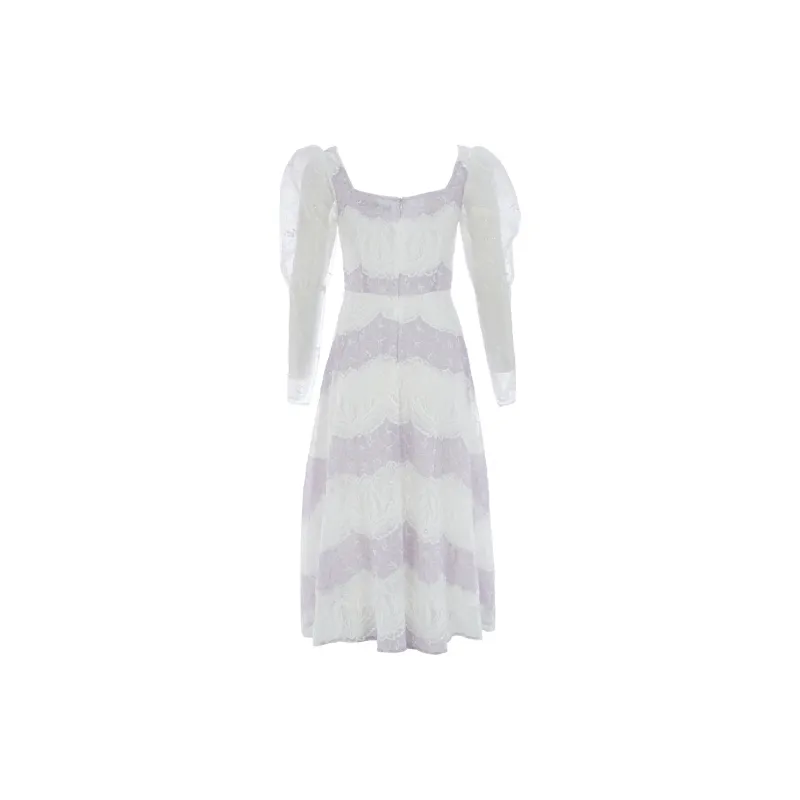 Marie Elie Long Sleeved Dresses Women's White Base Pattern-1