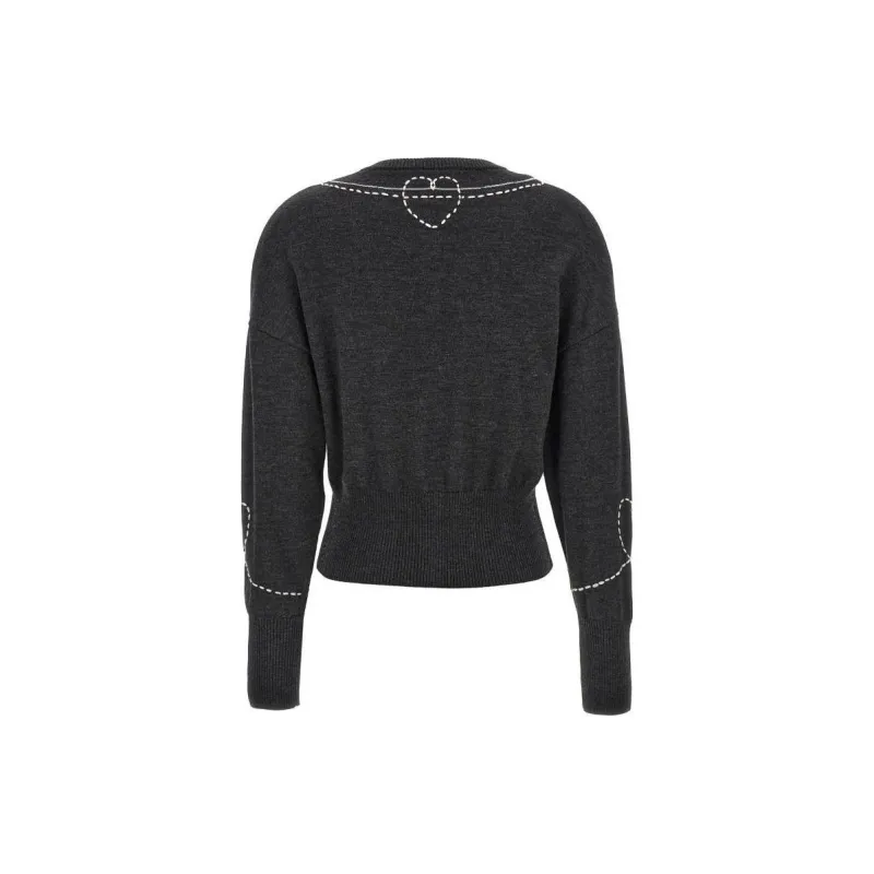 MOSCHINO Jeans Embroidered Designed Crewneck Cardigan-1