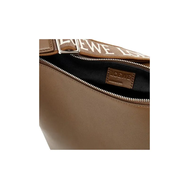 LOEWE Cubi Soft Smooth Cow Leather With Jacquard Fabric Shoulder Bag Crossbody Bag Small Size Men's Winter Brown-4