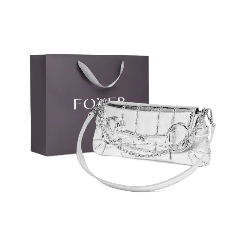 FOXER Cow Leather With Synthetic Leather Shoulder Bag Women's Silver-0