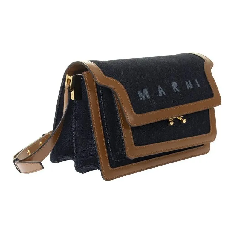 MARNI Trunk Calfskin Trim Crossbody Bag, Shoulder Bag Women's Blue-1