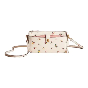 COACH NOA Polished Pebbled Leather Messenger Bag Shoulder Bag Crossbody Bag Small Size Women's Ecru