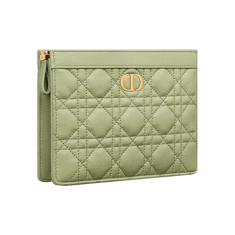 DIOR Caro Soft Calfskin One Shoulder Crossbody Clutches Women's Green-2